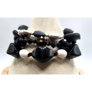 Black, White, Silver Beads, Crystal, Acrylic Beaded Bracelets - 3